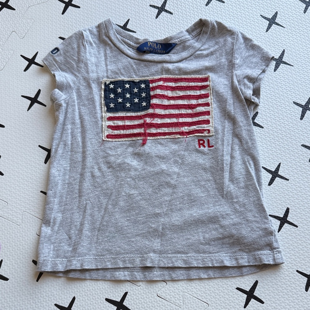 Polo by Ralph Lauren Kids Gray Tee with Flag Design